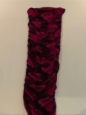 Ruched Floral Tube Scarf - Magenta & Black